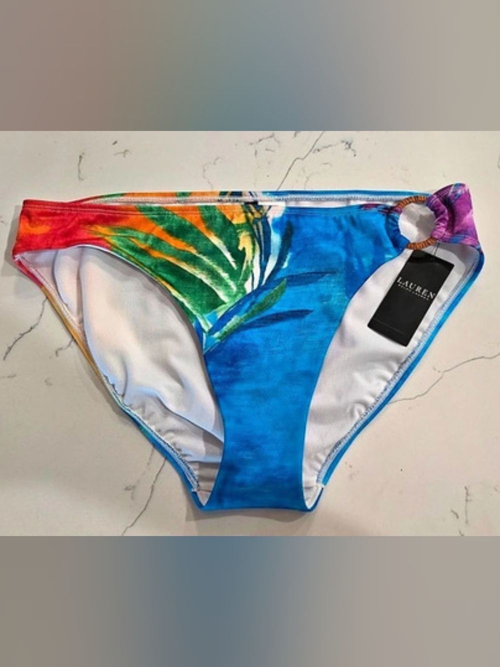 Lauren Ralph Lauren Tropical Ring-Front Hipster Bikini Swim Bottom Women Sz 12